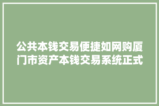 公共本钱交易便捷如网购厦门市资产本钱交易系统正式上线→