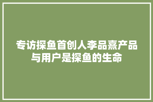 专访探鱼首创人李品熹产品与用户是探鱼的生命