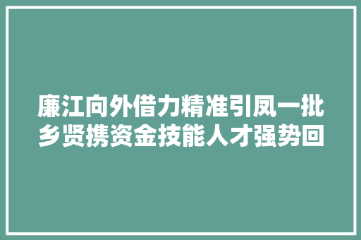 廉江向外借力精准引凤一批乡贤携资金技能人才强势回归