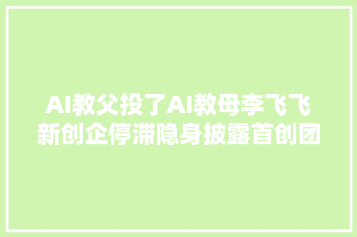 AI教父投了AI教母李飞飞新创企停滞隐身披露首创团队与投资人