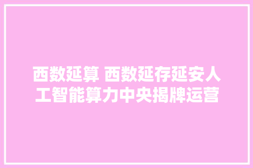西数延算 西数延存延安人工智能算力中央揭牌运营