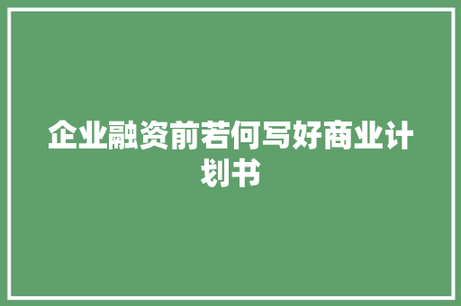 企业融资前若何写好商业计划书