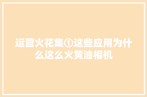 运营火花集①这些应用为什么这么火黄油相机