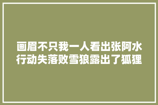 画眉不只我一人看出张阿水行动失落败雪狼露出了狐狸尾巴