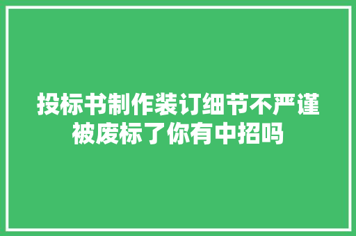 投标书制作装订细节不严谨被废标了你有中招吗