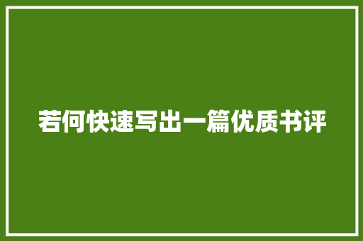 若何快速写出一篇优质书评