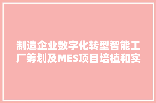 制造企业数字化转型智能工厂筹划及MES项目培植和实施筹划