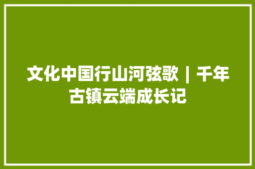 文化中国行山河弦歌︱千年古镇云端成长记