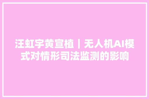 汪虹宇黄宣植｜无人机AI模式对情形司法监测的影响
