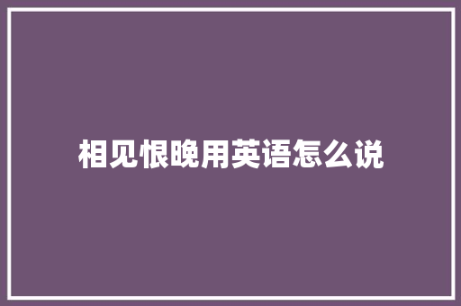 相见恨晚用英语怎么说