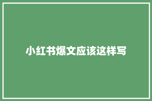小红书爆文应该这样写