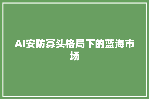 AI安防寡头格局下的蓝海市场