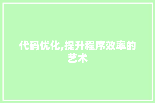代码优化,提升程序效率的艺术
