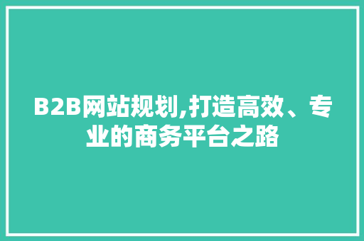 B2B网站规划,打造高效、专业的商务平台之路