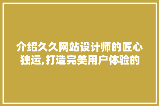 介绍久久网站设计师的匠心独运,打造完美用户体验的艺术之旅