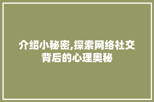 介绍小秘密,探索网络社交背后的心理奥秘