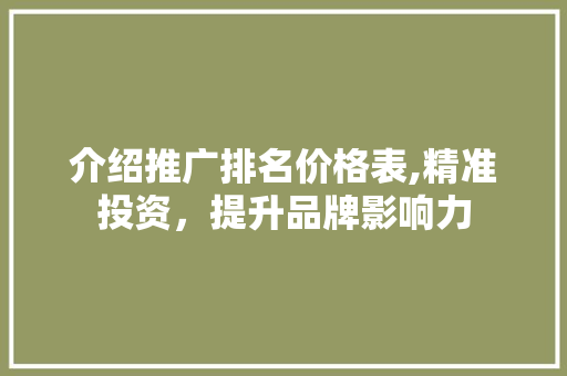 介绍推广排名价格表,精准投资，提升品牌影响力