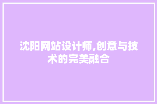 沈阳网站设计师,创意与技术的完美融合