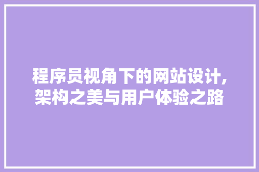 程序员视角下的网站设计,架构之美与用户体验之路