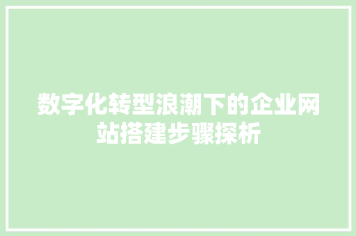 数字化转型浪潮下的企业网站搭建步骤探析