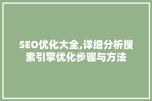 SEO优化大全,详细分析搜索引擎优化步骤与方法