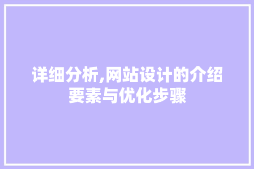 详细分析,网站设计的介绍要素与优化步骤