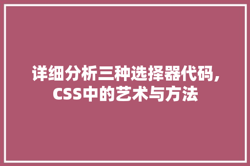 详细分析三种选择器代码,CSS中的艺术与方法