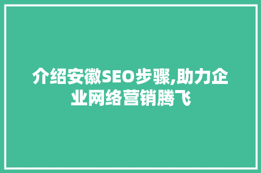介绍安徽SEO步骤,助力企业网络营销腾飞