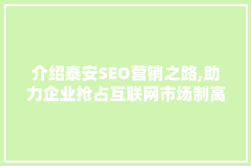 介绍泰安SEO营销之路,助力企业抢占互联网市场制高点