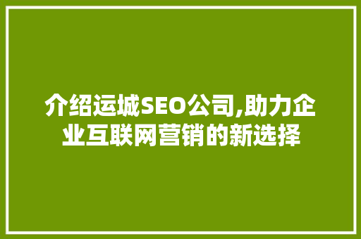 介绍运城SEO公司,助力企业互联网营销的新选择