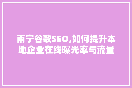 南宁谷歌SEO,如何提升本地企业在线曝光率与流量