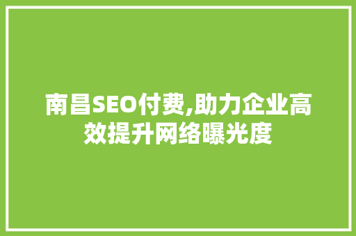 南昌SEO付费,助力企业高效提升网络曝光度