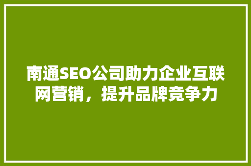 南通SEO公司助力企业互联网营销，提升品牌竞争力