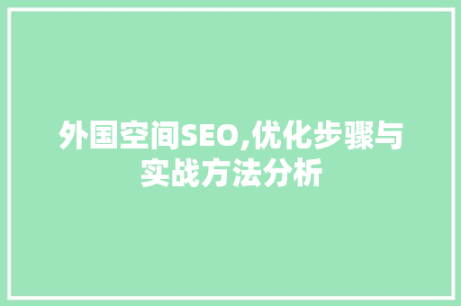 外国空间SEO,优化步骤与实战方法分析
