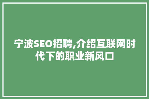 宁波SEO招聘,介绍互联网时代下的职业新风口