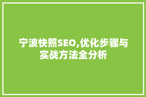 宁波快照SEO,优化步骤与实战方法全分析