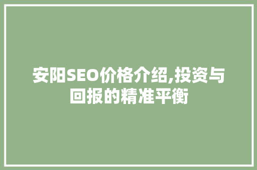 安阳SEO价格介绍,投资与回报的精准平衡