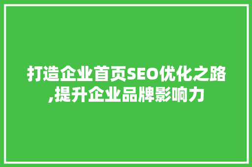 打造企业首页SEO优化之路,提升企业品牌影响力