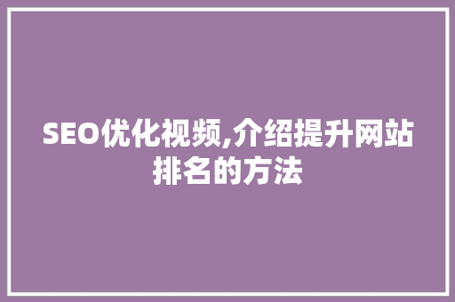 SEO优化视频,介绍提升网站排名的方法