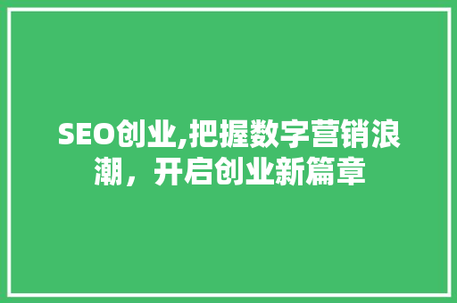 SEO创业,把握数字营销浪潮，开启创业新篇章
