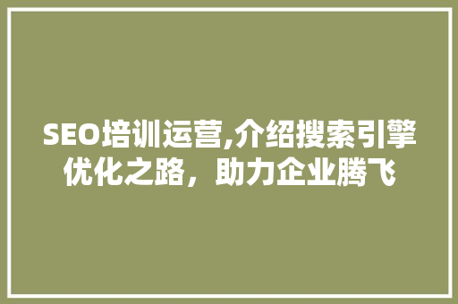SEO培训运营,介绍搜索引擎优化之路，助力企业腾飞