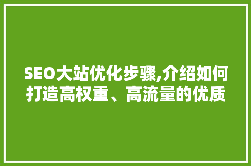 SEO大站优化步骤,介绍如何打造高权重、高流量的优质网站
