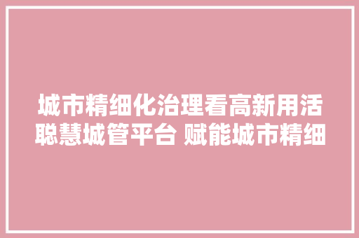 城市精细化治理看高新用活聪慧城管平台 赋能城市精细化治理提质增效