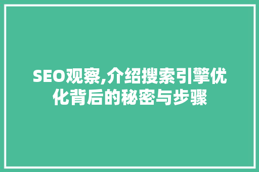SEO观察,介绍搜索引擎优化背后的秘密与步骤