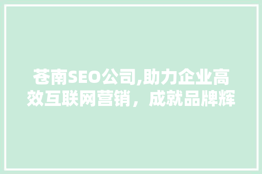 苍南SEO公司,助力企业高效互联网营销，成就品牌辉煌
