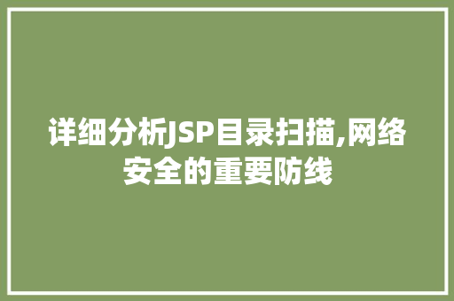 详细分析JSP目录扫描,网络安全的重要防线
