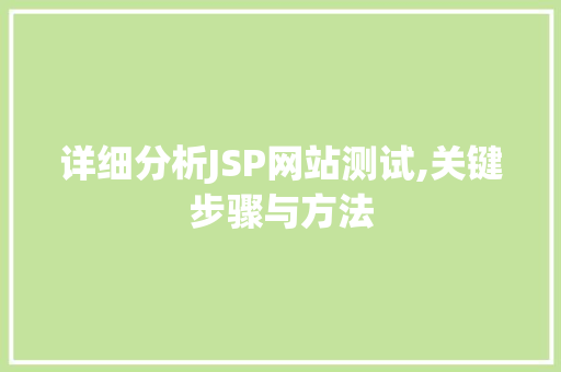 详细分析JSP网站测试,关键步骤与方法