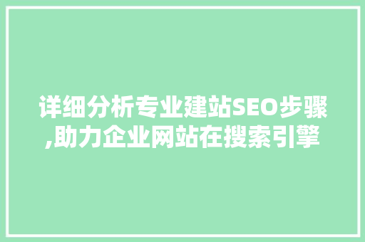 详细分析专业建站SEO步骤,助力企业网站在搜索引擎中脱颖而出