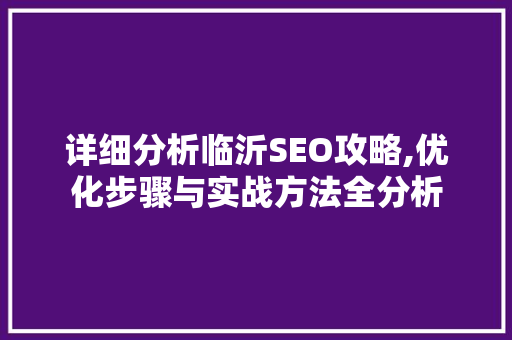 详细分析临沂SEO攻略,优化步骤与实战方法全分析