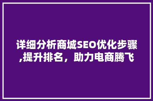 详细分析商城SEO优化步骤,提升排名，助力电商腾飞
